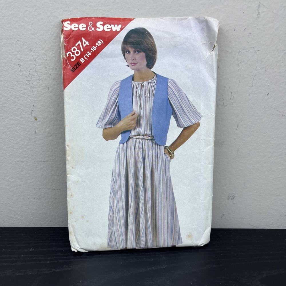 Vintage See & Sew 3874 Misses Dress Pattern Size B 14-16-18 UNCUT